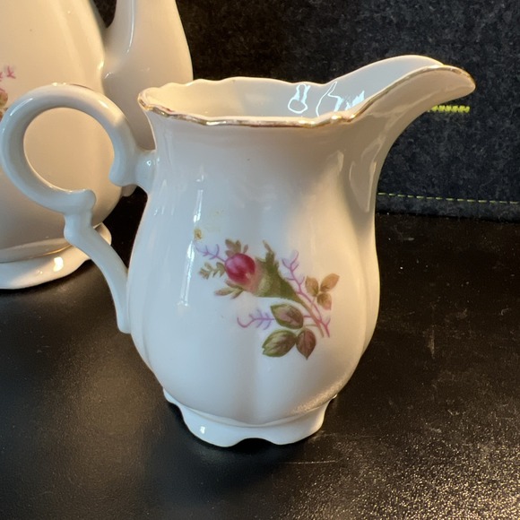 Vintage Moss Rose Teapot Cream And Sugar Set With Lids Saucer‎ Cup - Picture 8 of 13